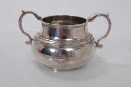 George VI silver sugar bowl of cauldron form with engraved armorial and presentation inscription to