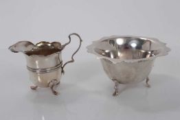 Edwardian silver sugar bowl, raised on three hoof feet, (Birmingham 1902), together with a similar E