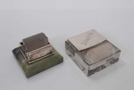 Edwardian silver mounted glass combined stamp box and water roller ( London 1904) and another silver