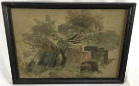 Erich Oehme (1898-1970), watercolour - Graveyard, signed in glazed frame Provenance: bought out o