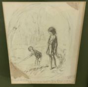 Claude Allin Shepperson (1867-1921) pencil sketch design, two figures, signed and inscribed, 29cm x