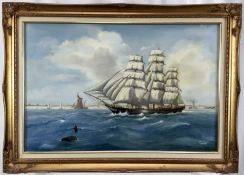 Kenneth Whitely oil on canvas - The Cutty Sark off the coast, signed, 75cm x 50cm, framed
