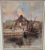 Louis Burleigh Bruhl (1861-1942) watercolour - Rye Harbour, signed, in glazed frame