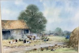 Brian C Day watercolour - farmyard, 35.5cm x 25cm mounted in glazed frame
