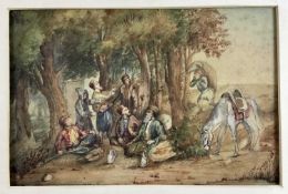 19th century watercolour - Boar hunt, unframed, 28cm x 19cm