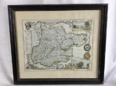 J. J. Moule 1840, hand coloured map of Essex, 21cm x 27cm, framed and glazed