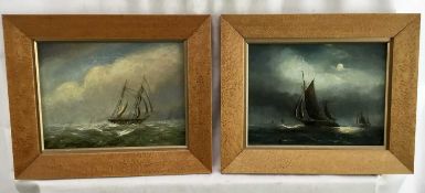 English School 19th Century Sailing vessels by day and by night, a pair of oils on canvas, indi