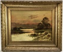 Late 19th century oil on canvas study of a sunset in gilt frame