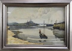 English School, mid 20th century, ink and watercolour - Harbour view, dated 1946 to frame, 21.5cm x