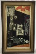 Susan Stone aquatint - ‘Woman in a room’, signed and dated 1960, 30cm x 56cm