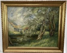 Lucy Walpole (Contemporary) oil on canvas - landscape, 50cm x 40cm in gilt frame