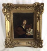 19th century oil on canvas - portrait of a Saint, 39cm x 30cm, in gilt frame