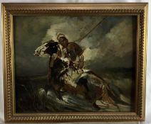 English School, early 20th century, oil on panel - Cavalier on Horseback, 37cm x 45cm, in gilt frame