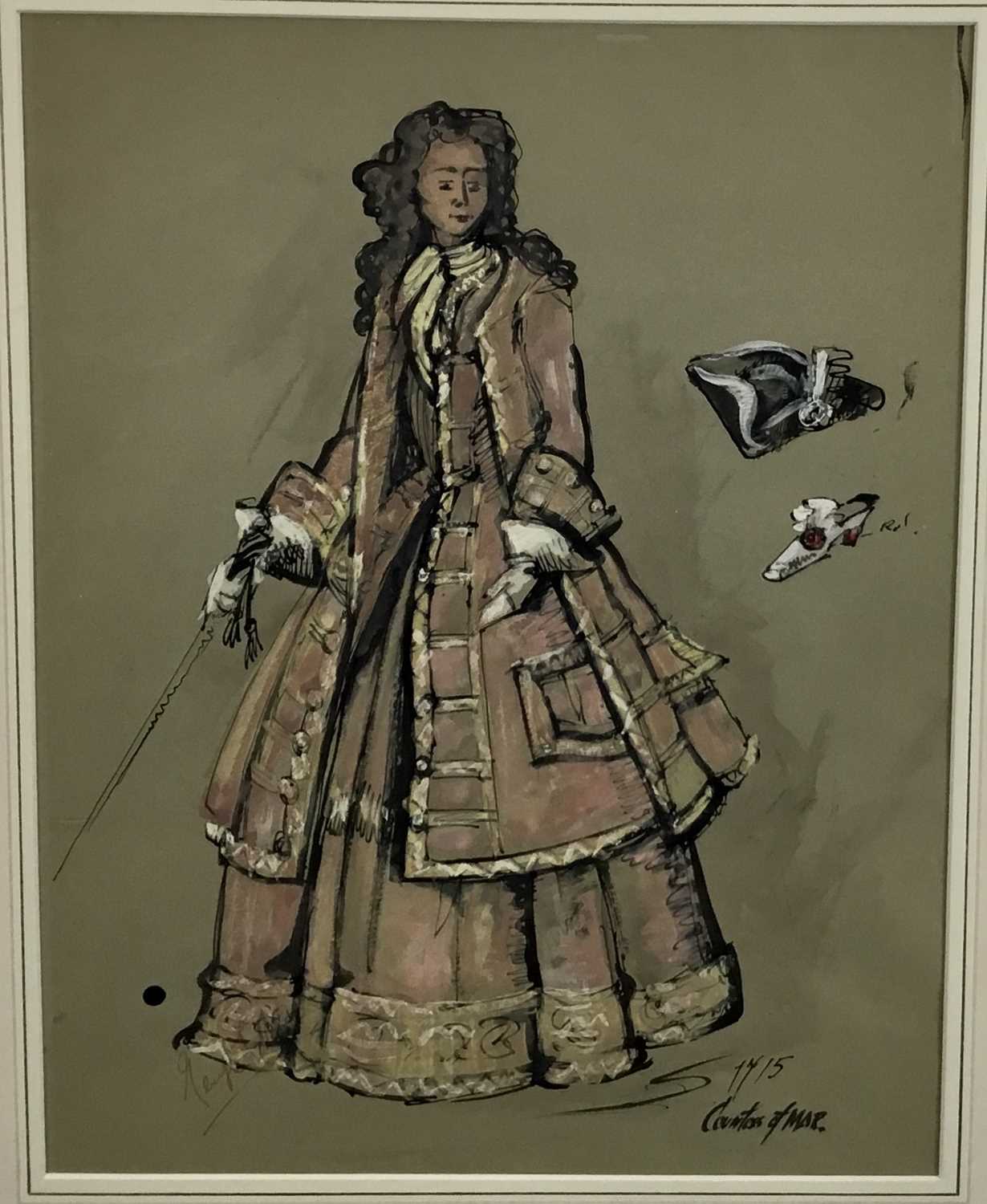20th Century costume design in gouache and ink - Countess Marr, signed indistinctly