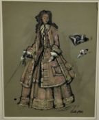 20th Century costume design in gouache and ink - Countess Marr, signed indistinctly
