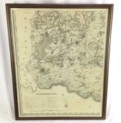 Antique engraved map of Essex and London, published by Greenwood, Pringle & Co., 66cm x 54cm, in gla