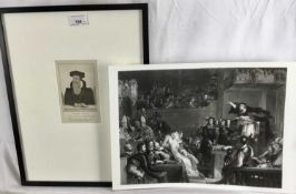 Antique black and white engraving - portrait of John Knox, The Scottish Reformer, 15cm x 9.5cm, over