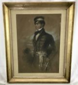 Victorian English School pastel portrait of a young officer, c.1860, indistinctly signed, 43cm x 30c