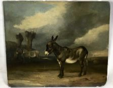 Manner of William Shayer, oil on board - Donkeys in a Landscape, bearing signature and dated 1881, 2