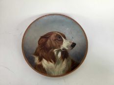 Colin Graeme painting on terra cotta plate - head of a Spaniel, 24cm diameter