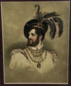 English School, 19th century, watercolour portrait of a dandy, possibly Rob Roy, 32cm x 24cm, in gla