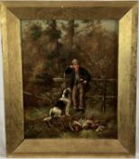 H. T. Hunt oil on canvas - Boy and dog with pheasants, 20cm x 24cm, framed