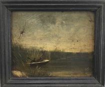 19th century English naive school, oil on panel - duck shooting, 19cm x 25cm