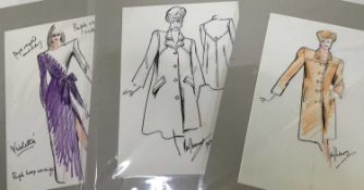 Ian Thomas (The late Queen Elizabeth II’s Dress designer) three fashion drawings