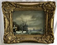 Michael Jeffries, contemporary, oil in board - snow covered landscape, signed, 29cm x 39cm, in ornat