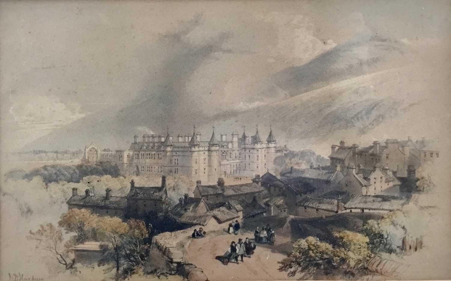 James Duffield Harding (1798-1863) coloured lithograph - The Palace of Holyrood, 27cm x 42cm, in gla