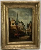 After Samuel Prout, two late 19th century oils on canvas - Townscapes, 32cm x 22cm and 40cm x 30cm,