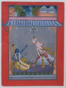 18th / 19th century Indian School gouache depiction of Vishnu and an attendant, 26 x 20cm, glazed fr