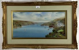 Reginald Daniel Sherrin (1891-1971) gouache - Dartmouth Harbour, signed, 25cm x 50cm, in glazed gilt