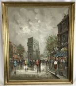 French School, 20th century, oil on canvas - Parisian view, indistinctly signed, 60cm x 50cm, in gil