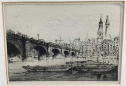 William Monk (1863-1937) signed etching - London Bridge, titled and signed in pencil, 19cm x 26.5cm,