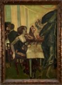 French or German School oil - cafe scene, signed indistinctly