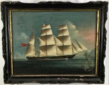 Anglo Chinese School, late 19th century, oil on canvas - a clipper off the coast, 45cm x 59cm, in ca