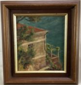 Follower of Sir W. S. Churchill oil on board - study of house by the sea,