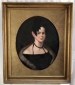 Continental School, 19th century, oil on canvas - portrait of a stylish lady, 62cm x 49cm, oval, in