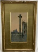 V. Beneti, late 19th century, watercolour, St Mark's Square, Venice, signed, 27.5 x 15cm, glazed fra