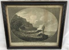 P J Pouncy after J Kichingmam: Set of three framed 18th century marine engravings.