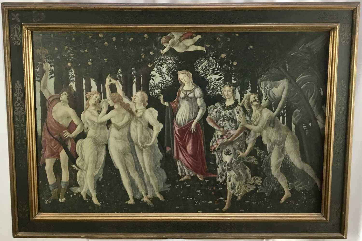 Print after Botticelli, in decorative glazed frame, 107cm x 76cm overall