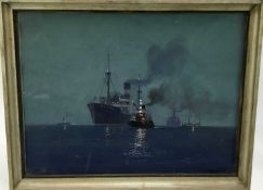 Schmidt, early 20th century gouache on paper - shipping scene at Laboe, signed