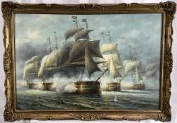 James III Hardy (b 1937) oil on canvas laid down onto board, sea battle