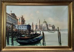 Contemporary oil on canvas - Venetian scene, signed indistinctly, 90cm x 60cm