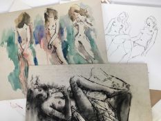 Peter Collins (1923-2001) group of unframed life drawings on paper, various media including many sig