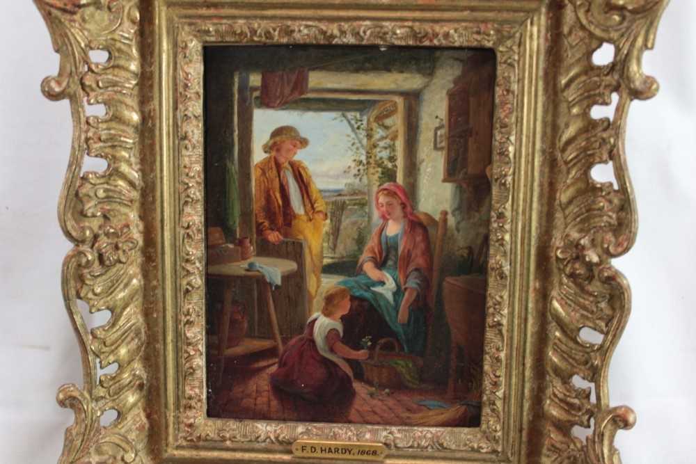 Frederick Daniel Hardy (1826-1911), oil on panel, family group in an interior, signed and dated 1868 - Image 2 of 9