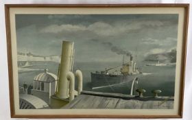 Felix Kelly (1914-1994), School print, drifter and paddle steamer, published 1946, image 41 x 68cm f
