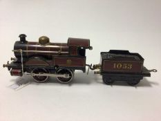 Railway O Gauge Bing tinplate clockwork locomotive and tender "Vulcan", No 1053