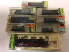 Minitrix N gauge 2-6-2 locomotive and tender 23015, plus a selection of carriages nd rolling stock (